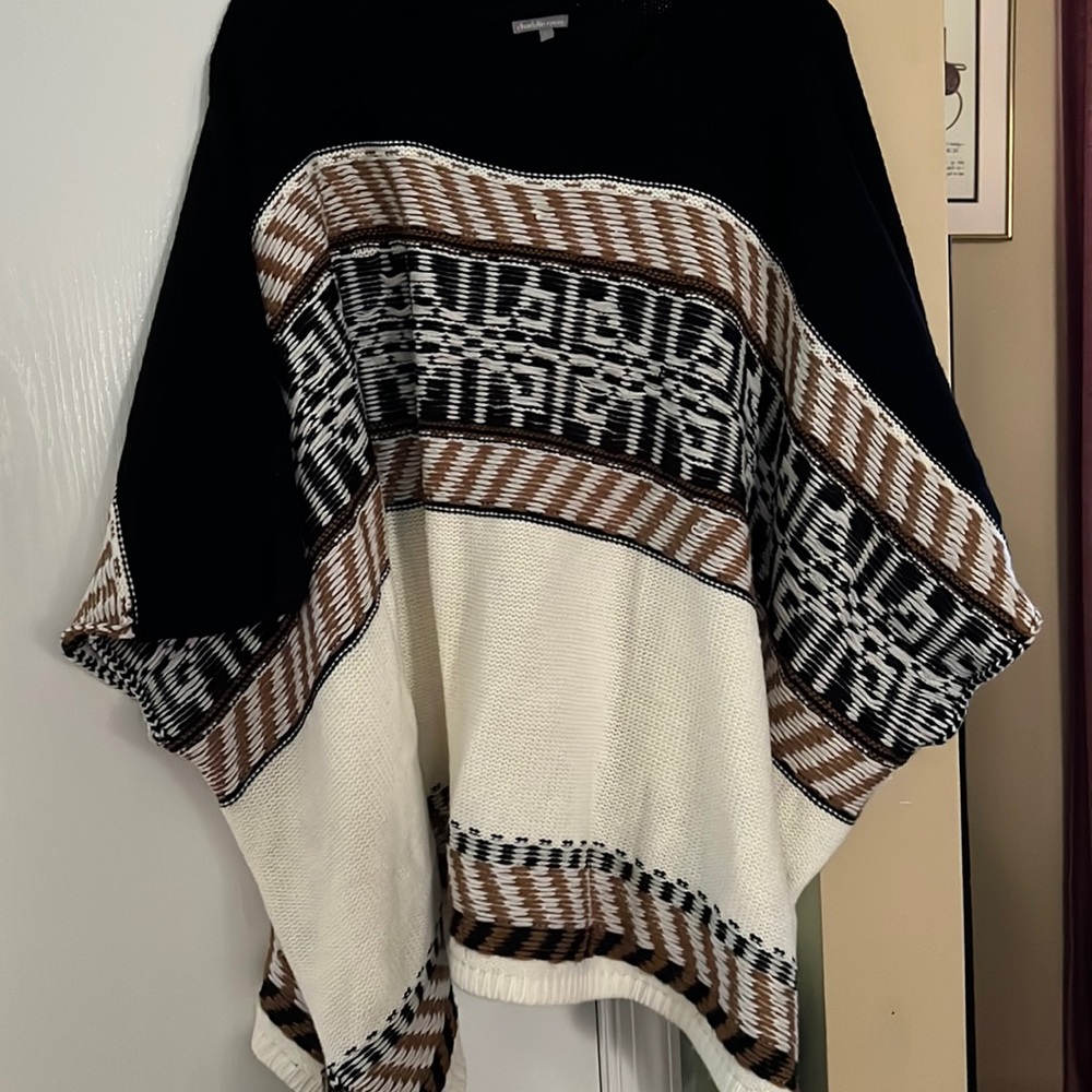 Black white brown sweater poncho